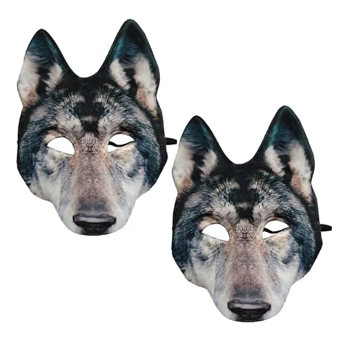 DIKACA 2 Stück Halloween Wolf Maske aus Leichtem EVA Halbe Gesichtsbedeckung Wiederverwendbar Verstellbar für Karneval Maskerade Cosplay und Party Unisex Erwachsene und Jugendliche von DIKACA