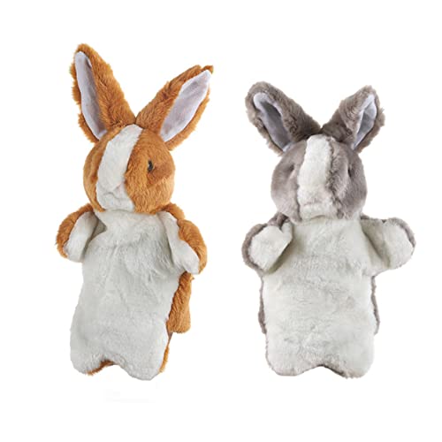DIKACA 2 Stück Hase Handpuppe interaktives Puppen Children Toys Handspielzeug fingerspielzeug Puppenspielzeug Hasensachen Kleinkindspielzeug Kaninchen kurzer Plüsch Brown von DIKACA