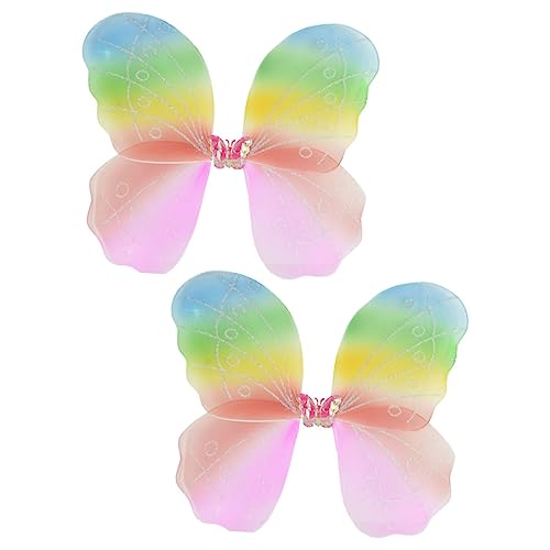 DIKACA 2 Stück Performance Requisiten Schmetterlingsflügel Kind Halloween Kostümzubehör Party Regenbogen Leistung Flügel Kostüm Fee Kostüme Halloween-flügel Flügel Für Bühnenauftritte von DIKACA