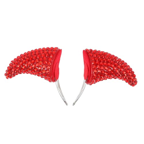 DIKACA 2 Stück Rotes Teufelshorn Haarschmuck Teilig Strass Kopfbedeckung Halloween Kostüm Zubehör für Erwachsene und Cosplay Party Festtagsdekoration von DIKACA
