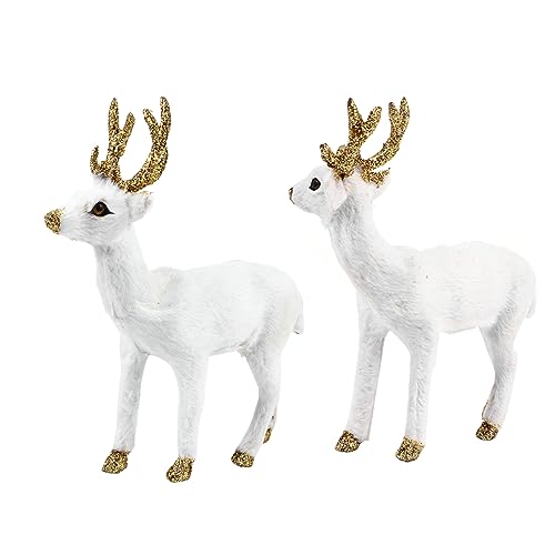 DIKACA 2 Stück Sikahirsch-Ornament Tierpuppe Tiere Basteln Tierschmuck Hirsch-Statue Desktop- Desktop- Hirschschmuck Weiß Innenschale Aus Polyethylen von DIKACA