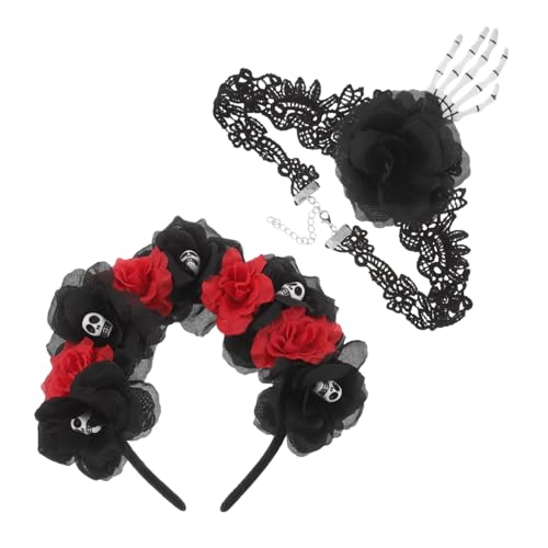 DIKACA 2 Stück Teiliges Halloween-set Damen und Mädchen Leichtes Schädel-haarband und Knochen-halskette Komfortable Partyaccessoires für Halloween-kostüm und Cosplay DIKACA 2 Stück Teiliges Halloween-set Damen und Mädchen Leichtes Schädel-haarband und Knochen-halskette Komfortable Partyaccessoires für Halloween-kostüm und Cosplay von DIKACA