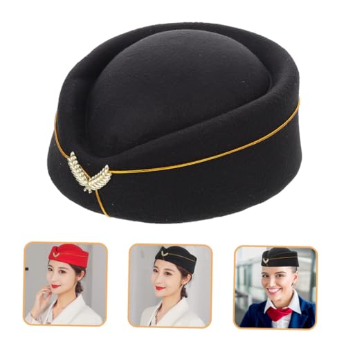 DIKACA 2 Stück Teiliges Stewardess Hüte aus Filz Klassische Kabinenpersonal Mütze für Kostümparty Cosplay und Bühnenauftritte Schwarz rot Damen Uniform Zubehör von DIKACA