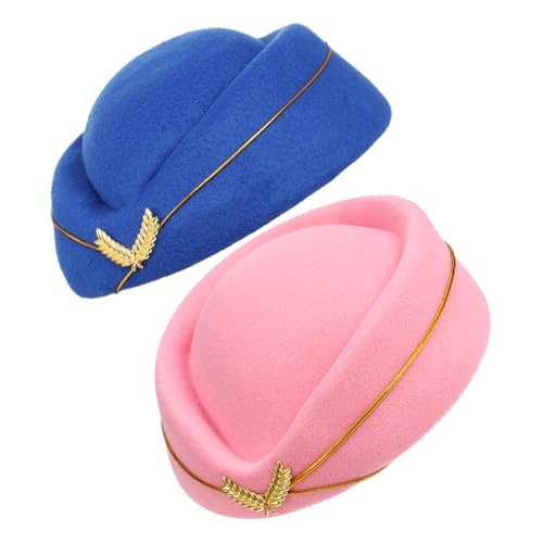 DIKACA 2 Stück Teiliges Stewardess Kostümset Damen Beret Filz Stewardesshut Leichter Bequemer Hut für Bühnenauftritte Cosplay und Themenpartys von DIKACA