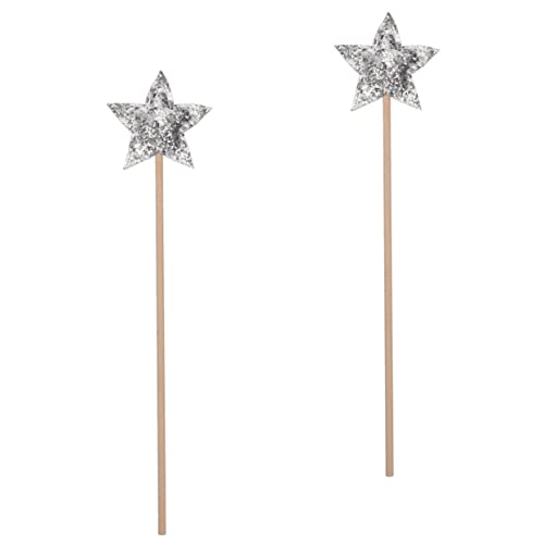DIKACA 2 Stück Zauberstab Fairy Wand Party zubehör Kinderparty Zubehör Present for Toys kinderknallzeug Mädchen Stöcke Fee Zauberstäbe Sternenstäbe hölzern Silver von DIKACA