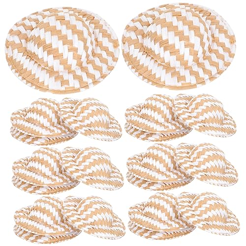 DIKACA 20 Stück Geflochtener Strohhut Miniatur Dolly Puppe Mädchen Realistisch Party Hut Foto Requisiten Entzückender Hutschmuck Mini-hüte Kleine Hüte Minihüte Zum Basteln Mini-Hut Stoff von DIKACA