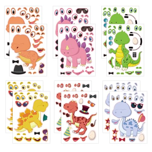 DIKACA 24 Stück Dinosaurier-Aufkleber bastelset geburtstagsdeko Puzzlematte Aufkleber mit Dinosauriermuster Cartoon-Dinosaurier-Puzzle-Aufkleber Kupferplattenaufkleber von DIKACA