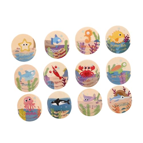 DIKACA 24 Stück Marine Animal Memory Chess Kinderfiguren Meeresspielzeug -Matching-Spiel Meeresfiguren Meerestiere Spielzeugtiere passendes Memory-Spiel Holz Khaki von DIKACA