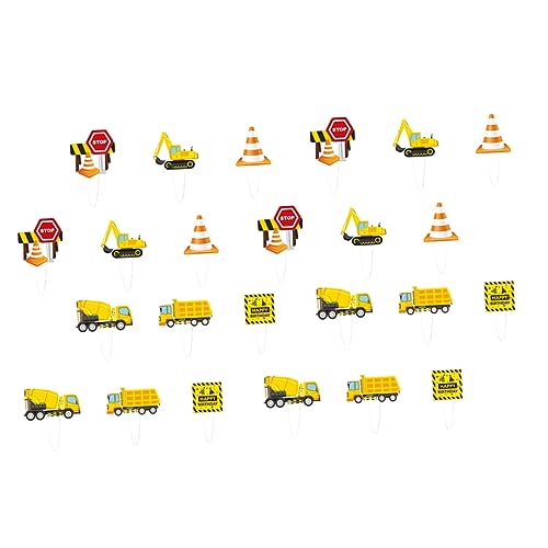 DIKACA 24Stücke Baustellenfahrzeuge Tortendeko Für Kindergeburtstag Bagger Lkw Und Mehr Kuchen Toppers Für Geburtstagsfeiern Deko Für Kleine Bauarbeiter von DIKACA