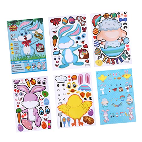 DIKACA 25 Blatt DIY -Aufkleber -Set Gesichtsübereinstimmungsaufkleber Ostern Machen Sie Ihren eigenen Aufkleber Mix-and-Match-Aufkleber Aufkleber für Bastelprojekte von DIKACA