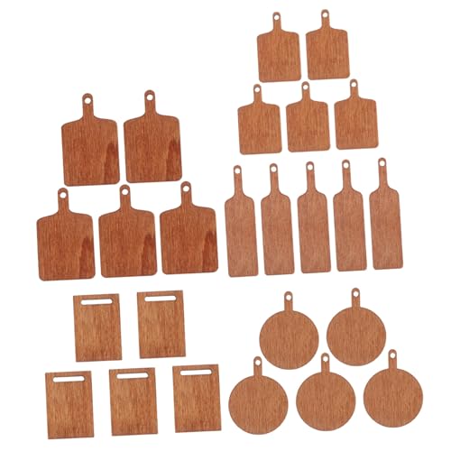 DIKACA 25 Stück Miniaturfutter Und Mit Hackingplatine Puppenhaus-miniaturen Mini-schneidebrett Mit Griff Mini-puppenhauszubehör Puppenhaus-küchenzubehör Light Brown Hölzern von DIKACA