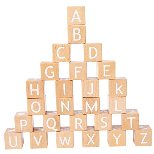 DIKACA 26 Stück Alphabetblöcke Buchstabenlernspielzeug Haushaltsspielzeug Frühpädagogisches Bausteine Lernblock Buchstabenverzierungen Holz-Alphabet Khaki Hölzern von DIKACA
