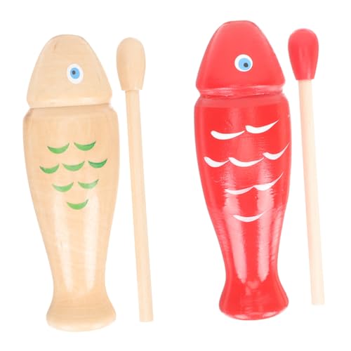 DIKACA 2Sätze Holz Percussion Instrument Für Teiliges Rote Und Natürliche Holz Fisch Form Bildungsspielzeug Musikalität Und Motorischen Fähigkeiten von DIKACA