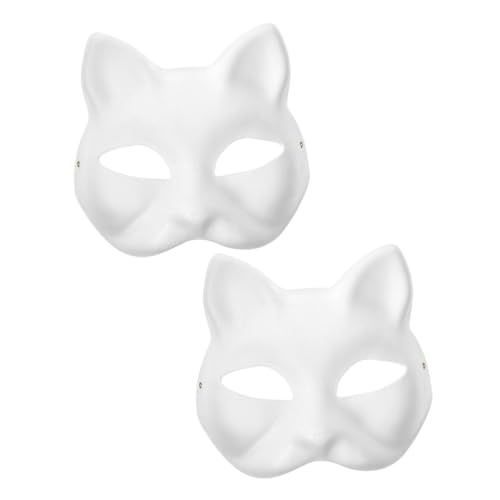 DIKACA 2st Diy-weißbuch Kindergesichtsmaske Tiermasken Katze Dekorieren Halloween-maske Leere Maske Für Bühnenaufführung Maske Katze Blankomasken Schmücken Weiße Katze Papier von DIKACA