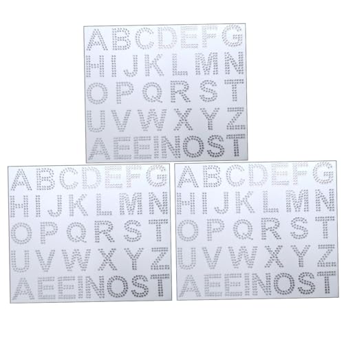 DIKACA 3 Blätter Strass-Aufkleber Schmucksteine gems Strassdekoration glitzerklebebilder Aufbügler dekorative Strassbuchstaben Kleidungszubehör DIY-Versorgung Bling Aufkleber Acryl Weiß von DIKACA