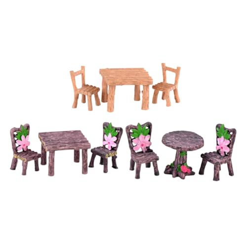 DIKACA 3 Sätze Mini-Tisch Und Stühle Miniatur-Tisch- Und Stuhlset Mikro-landschaftsdekoration Miniaturmöbel Miniatur-gartenmöbel Baumstumpfhocker Feenmöbel Harz Material Puppenhaus von DIKACA
