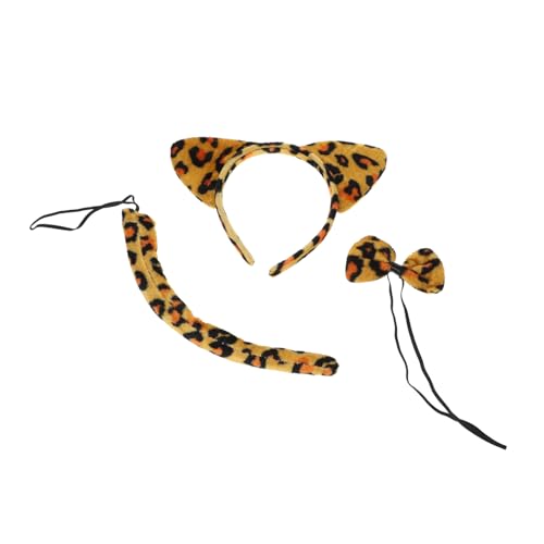 DIKACA 3 Sätze Teiliges Leopard Kostüm mit Katzenohren Stirnband Elastischem Haarband Kuscheligem Biegsamem Weichem Plüschmaterial Bequemem Tragegefühl für Cosplay Karneval Halloween von DIKACA