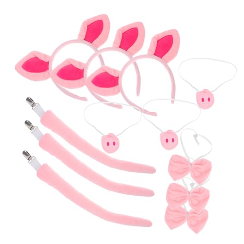 DIKACA 3 Satz Niedliches Schwein Kostüm Set Erwachsene mit Plüsch Stirnband Schweineohren Schweinenase Schweineschwanz Schleife für Halloween Karneval und Festliche Tierverkleidung von DIKACA