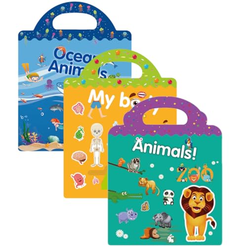 DIKACA Stickerbuch-Set Für Kinder 3 Bücher Mit Tieraufklebern Stickerbuch Fensteraufkleber Lernspielzeug Für Kinder Heimdekoration von DIKACA