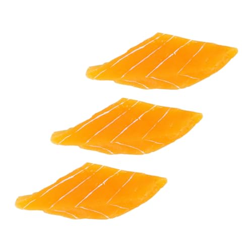 DIKACA 3 Stück Lachs-Modell Gefälscht Fälschung Anzeige Drinnen Künstliches Sushi-Essen Simulation Lachsscheibe Lachsscheiben Requisiten Desktop-lachs-Ornamente PVC von DIKACA