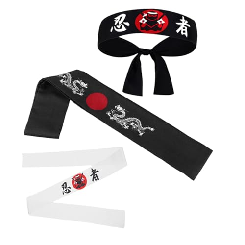 DIKACA 3 Stück Ninja-Stirnband japanische Partygeschenke Japanische Bandanas für Männer Drachenstirnband Sushi-Kostüm Karate-Kinderstirnband Hachimaki-Stirnband japanischer Hut Polyester DIKACA 3 Stück Ninja-Stirnband japanische Partygeschenke Japanische Bandanas für Männer Drachenstirnband Sushi-Kostüm Karate-Kinderstirnband Hachimaki-Stirnband japanischer Hut Polyester von DIKACA