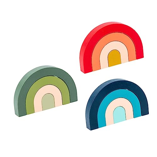 DIKACA 3 Stück Regenbogen-bogenbrücke Bausteine Stapelspiel Regenbogen Stapelblöcke Holz von DIKACA