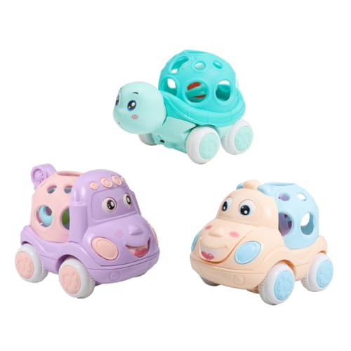 DIKACA 3 Teiliges Trägheitsauto Mit Handglocke Für Kleinkinder Für Babys Krabbeln Spielzeugauto Rassel Trägheitsauto Trägheitsauto Für Babys Pädagogisches Autospielzeug von DIKACA