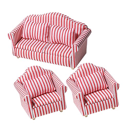 DIKACA 3St Wohnzimmer Sofagarnitur für kinderspielzeug große Couch mini Couch Einzelmöbel ob11 Möbel Miniatur-Sofa- Miniatur-Sofa-Modell Dorf Hu Tongmu Stripe von DIKACA