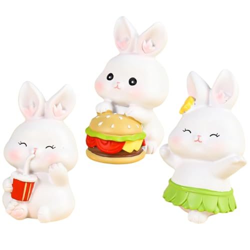 DIKACA 3St Häschen-Kuchen dekorieren Miniaturfigur Minikuchen Tischdekoration Modelle Ornament gefälschte Hasenfiguren Miniatur-Kaninchen-Dekor Hamburger Statue Partybedarf Dekorationen von DIKACA