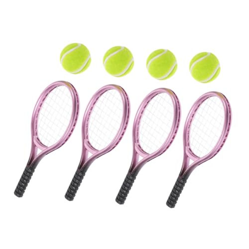 DIKACA 4 Sätze Mini -tennisschlägerspielzeug Miniatur-puppenhaus- Winzige Spielsachen Mini-puppenhauszubehör Micro Landscape Ornament Zubehör Gartenaquarium Mini-sportbälle Plastik von DIKACA