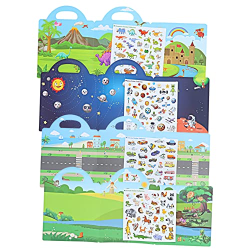 DIKACA 4 Sätze Stickerbuch Für Aufkleber Für Lehrreich Aufkleber Kleinkinder Kinderzimmeraufkleber Aufkleberbuch Für Wasserdichtes Umweltschutz-szenenbuch von DIKACA