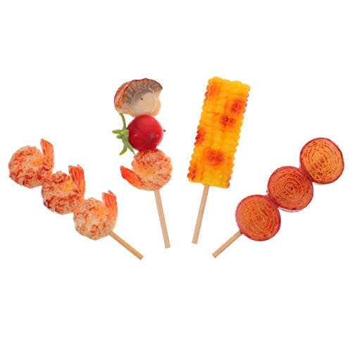 DIKACA 4 Stück Mini -Barbecue -Spießspielzeuge Grill für gefälschte Essensrequisite Simulationsdekoration Gefälschte Lebensmitteldekoration künstliche Nahrung PVC von DIKACA