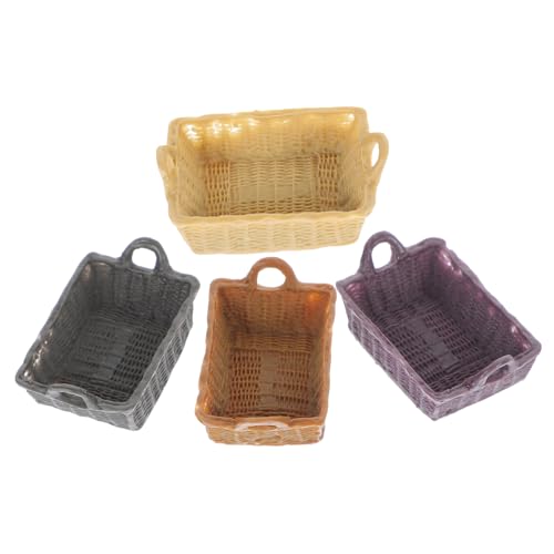 DIKACA 4 Stück Mini-Korb-Modell Weidenkorb Mini- Körbe Puppenhaus Zarte Mini-brotkorb-dekore Kleine Hausmöbel Korb Miniatur Miniaturkorb Brotkorb Harz von DIKACA