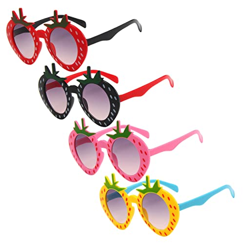 DIKACA 4 Stück Sonnenbrillen Lustige Erdbeer Form Bunte Party Brillen aus Sicherem Pc Material als Fotorequisiten und für Strand Festival und Geburtstag von DIKACA