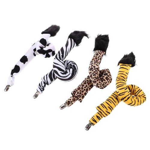 DIKACA 4 Stück Teiliges Animal Tail aus Weichem Material Cosplay Tierkostüm Zubehör mit Clip Tiger Leopard Kuh und Zebra für Halloween Kostüm Party und Karneval von DIKACA