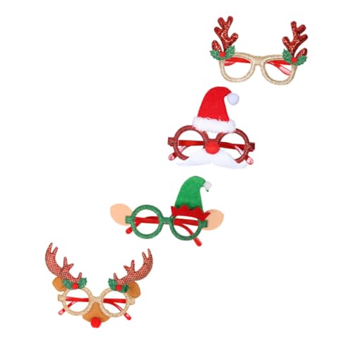 DIKACA 4 Stück Teiliges Partybrillen Weihnachtsmotive Lustige Brillenrahmen mit Hirschgeweih Weihnachtsmann Elfen Designs Unisex Weihnachtskostüm Zubehör für von DIKACA