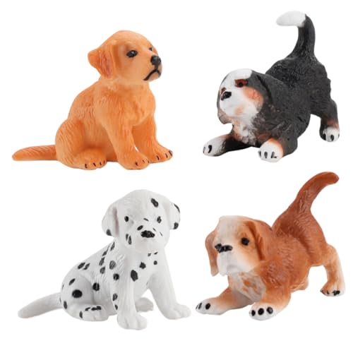 DIKACA 4 Stück Welpenzubehör Figuren in Welpenform Klein Tiere Hund Haustier Zahlen Welpenfiguren Spielset Mini-welpenfiguren Desktop-Ornament PVC von DIKACA