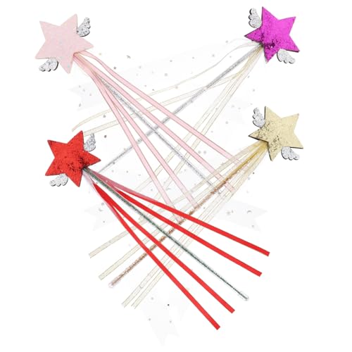 DIKACA 4 Sternenprinzessin-Feenstäbe Neuheit Feenstab Fairy Wand Party zubehör Kinder Spielzeuge Golddekor Zauberstäbe für Kinder Sternform Requisiten die Schleife von DIKACA