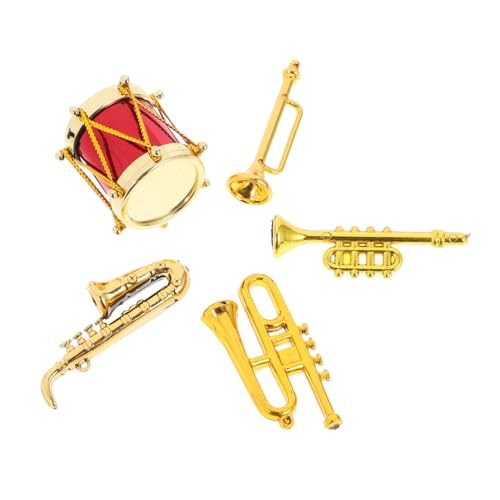 DIKACA 5 Stück Mini Saxophon Modell Puppenhaus Mini Miniatur Musikinstrumente Musikinstrumente Klarinetteninstrument Mini Layout Schmuck Kunststoff Golden von DIKACA