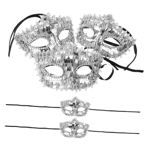 DIKACA 5 Stück Schimmernde Halbgesichts Masken für Damen Halloween Kostüm Masken mit Auffälligen Mustern für Karneval Maskenball Partys und Festliche Anlässe von DIKACA