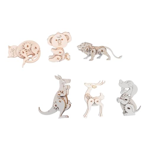 DIKACA 6-teiliges Tiermodell-Puzzle Pädagogisches Puzzle-Spielzeug Aus Holz Zusammengebaute Tiere Bastelspielzeug Für Jungen Und Mädchen von DIKACA