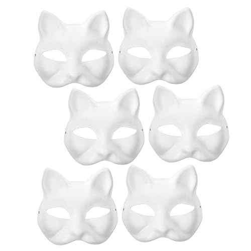 DIKACA 6 Stück Blanko-Katzenmasken unbemalt zum Selbermachen weiße Masken für Halloween und Partys von DIKACA
