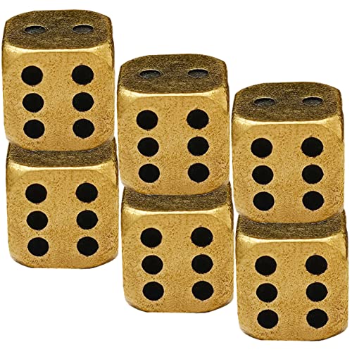 DIKACA 6 Stück Messingwürfel mathespiele spielwürfel spielewürfel klein Erwachsene Party -Stütze nummerierte Würfelspiel Stabwürfel Prop Rollenspiel Spielstütze Golden von DIKACA