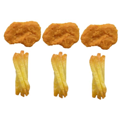 DIKACA 6 Stück Rollenspiel Für Kleinkinder Hühnerfutter Gefälschte Pommes Frites Fritten Pommes Frittes Nuggets Gefälschte Lebensmittel Realistisch Essen Realistisches Essen PVC von DIKACA