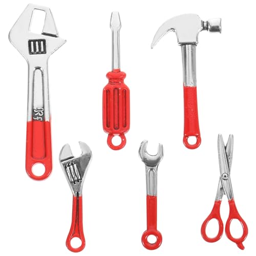 DIKACA 6 Stück Simulations-Reparatur-Tool Miniatur Puppenhaus Mini-hausreparaturwerkzeuge Winzige Puppenwerkzeuge Winzige Reparaturwerkzeuge Mini-Werkzeuge Mini-wartungstool Rot Legierung von DIKACA