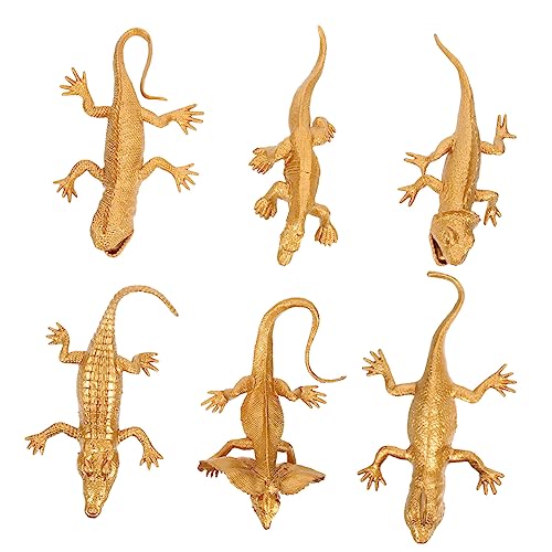 DIKACA 6 Stück Simulationstiermodell ausgestopft goldene Tierfiguren Roboterfisch Miniatur-Reptilienfiguren für kinderspielzeug Kid Toys Tiere kleines Tier Plastik von DIKACA
