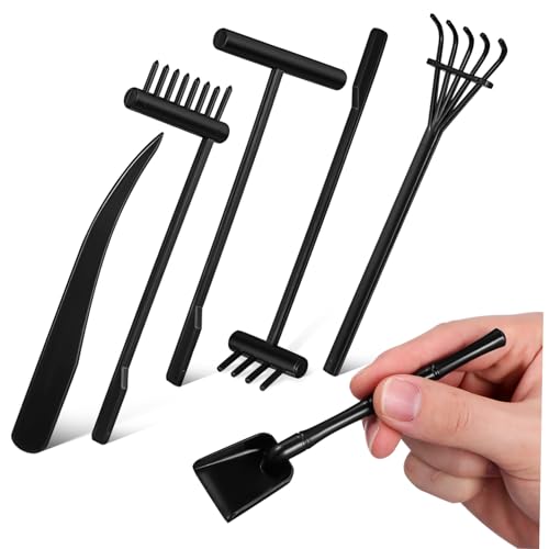 DIKACA 6 Stück Zen-Sandrechen-Set meditations meditieren Slack Meditation gefuhrte Sandgarten Zubehör DREI Sand zum Basteln deko Sandkasten Sandglätter Mini-Rechen- Plastik Black von DIKACA