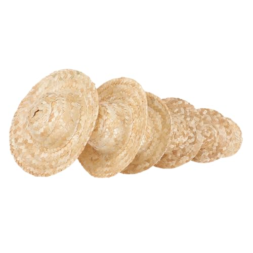 DIKACA 6Pcs geflochtener Strohhut mini cowboyhut Miniature Straw Hats Doll Decoration Miniatur-Mini-Hüte Hut für Minihauspuppe Kleiner Hut kleine Hüte für Puppen Mini-Hut Puppenhüte Khaki von DIKACA