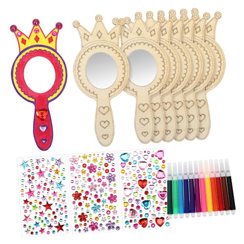 DIKACA 8 Teiliges Holzspielzeug Set Handspiegel Kronenform Zum Basteln Für Unvollendete Holzspiegel Zum Malen Mit 12 Wasserfarben Und 3 Strasssteinen Kreatives Bastelset Für DIKACA 8 Teiliges Holzspielzeug Set Handspiegel Kronenform Zum Basteln Für Unvollendete Holzspiegel Zum Malen Mit 12 Wasserfarben Und 3 Strasssteinen Kreatives Bastelset Für von DIKACA