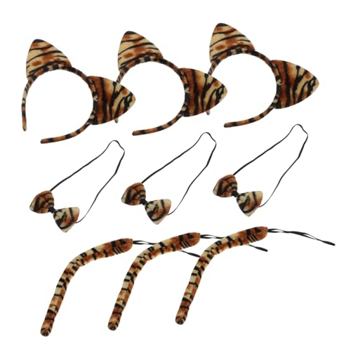 DIKACA 9 Stück Teiliges Tiger ohr Stirnband mit Schleife und Leichtes Verstellbares Cosplay Kostüm Zubehör für Halloween Karneval Kostümparty und Tanzaufführungen von DIKACA